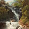 Maler 19. Jh. &quot;Wasserfall im Gebirge&quot;, Öl/ Lw., unsign., rückseitig auf Lw. Widmung, 25x23 cm, Rahmen - Auction prices