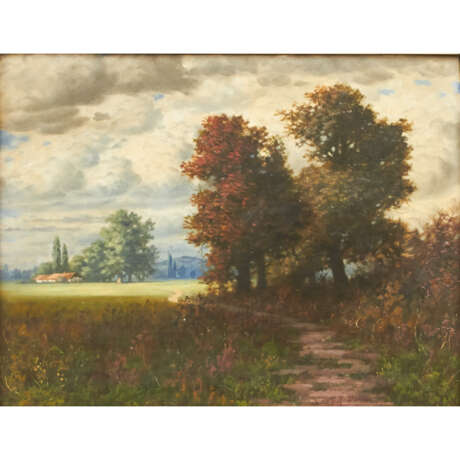 RÜDISÜHLI, M. (Maler/in 19./20. Jahrhundert), "Landschaft mit Bäumen an einem Wiesenrain", - photo 1