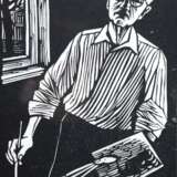 Felixmüller, Conrad (1897 Dresden-1977 Berlin/Halle) "Selbstbildnis mit Pinsel und Palette", Holzschnitt, sign., in der Platte monogr., dat. ´67 und handsign. u.r., 20,5x14 cm, hinter Glas und Rahmen - фото 1