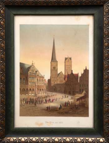 Junghaus, C. (Bremer Grafiker des 19. Jh.) "Der Dom vor 1638-St. Petri Dom zu Bremen", Litho., in der Platte sign. u.r. und dat. 1876, an den Ränder wasserfleckig, 31,5x22 cm, hinter Glas und Rahmen - фото 1