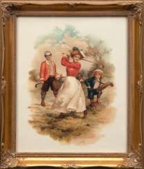Capsaddle, Ellen H. (1865-1935) &amp;quot;Die Golferin&amp;quot;, Richfeld Springs (USA) Druckgrafik, im Druck sign., 24x19 cm, hinter Glas und Rahmen