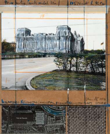 Javacev, Christo (1935 Gebrowo/ Bulgarien-2020 New York) "Wrapped Reichstag", Multiple, sign. u.r. und dat. 1994, 27,5x21,5 cm, hinter Glas und Rahmen - photo 1