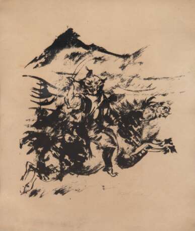 Kohlhoff, Wilhelm (1893 Berlin-1971 Schweinfurth) "Samurai zu Pferd", Litho., sign. u.r., 32x25 cm, im Passepartout hinter Glas und Rahmen - photo 1