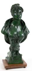 Figur &amp;quot;Elegante Frau&amp;quot;, Metallguß, bez, L´eglantine, grün gefasst, auf rechteckigem Holzsockel montiert, Ges.-H. 50 cm
