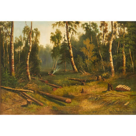 HACKENSÖLLNER, CAMILLO (1860-?), "Lagerfeuer auf einer Waldlichtung", - фото 1