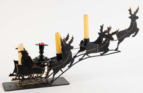 Kerzenhalter "Weihnachtsmannschlitten mit Rentieren", Metall geschwärzt, 3-kerzig, 31x60x12 cm - photo 1