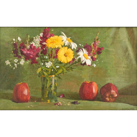 ZAVIALOV, N. (russischer Künstler 20. Jahrhundert), "Stillleben mit Frühlingsstrauß im Glas und Äpfeln", - photo 2