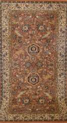 Teppich, Maschinenteppich mit Keshan-Muster, Schurwolle, Kammgarn, floral gemustert und Tiermotive, 100x200 cm