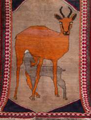 Bild-Teppich, Gabeh, mittig Antilope mit Kalb auf beigem Grund, 175x110 cm