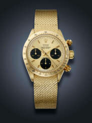 ROLEX, RARE YELLOW GOLD CHRONOGRAPH 'DAYTONA', WITH CHAMPAGNE 'OYSTER SPLIT' DIAL, REF. 6265