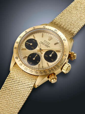 ROLEX, RARE YELLOW GOLD CHRONOGRAPH 'DAYTONA', WITH CHAMPAGNE 'OYSTER SPLIT' DIAL, REF. 6265 - Foto 2