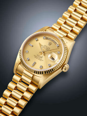 ROLEX, RARE YELLOW GOLD AND DIAMOND-SET 'DAY-DATE', WITH QABOOS SIGNATURE, REF. 18038 - photo 2