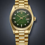 ROLEX, RARE YELLOW GOLD AND DIAMOND-SET 'DAY-DATE', WITH GREEN VIGNETTE DIAL, REF. 1803 - photo 1