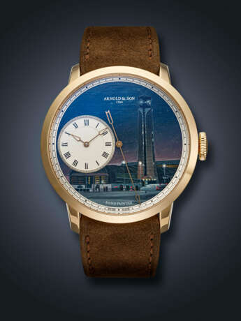 ARNOLD & SON, UNIQUE RED GOLD 'TRUE BEAT', WITH HAND-PAINTED DIAL DEPICTING MUSCAT INTERNATIONAL AIRPORT, REF. 1ARAPW99A - Foto 1