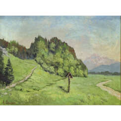 PROKOFJEW, APOLLON (1894-?, russ. Maler, Prof.), "Alpenvorland mit Wegkreuz",
