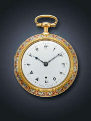 BREGUET, AN EXCEEDINGLY RARE AND IMPORTANT YELLOW GOLD AND ENAMEL PAIR-CASED QUARTER REPEATING OPENFACE POCKET WATCH, MADE FOR THE TURKISH MARKET, NO. 1351