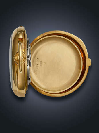 PATEK PHILIPPE, RARE YELLOW GOLD MINUTE REPEATING SPLIT-SECONDS CHRONOGRAPH OPENFACE POCKET WATCH - photo 3