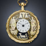 SWISS, YELLOW GOLD JAQUEMART QUARTER REPEATING VERGE OPENFACE POCKET WATCH WITH CONCEALED EROTIC AUTOMATON - Foto 1