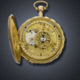 SWISS, YELLOW GOLD JAQUEMART QUARTER REPEATING VERGE OPENFACE POCKET WATCH WITH CONCEALED EROTIC AUTOMATON - Foto 3