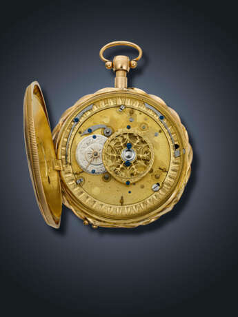 SWISS, YELLOW GOLD JAQUEMART QUARTER REPEATING VERGE OPENFACE POCKET WATCH WITH CONCEALED EROTIC AUTOMATON - фото 3