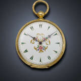 AUGUST COURVOISIER, YELLOW GOLD AND ENAMEL OPENFACE POCKET WATCH - Foto 1