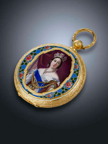 AUGUST COURVOISIER, YELLOW GOLD AND ENAMEL OPENFACE POCKET WATCH - photo 2