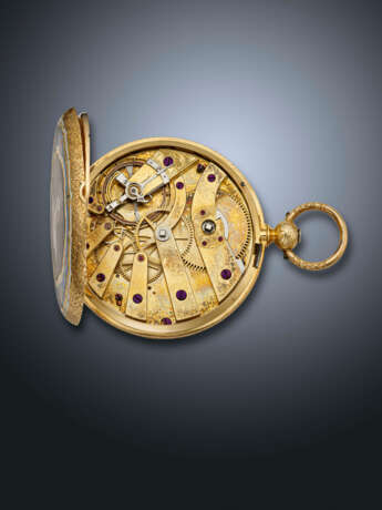 AUGUST COURVOISIER, YELLOW GOLD AND ENAMEL OPENFACE POCKET WATCH - Foto 4
