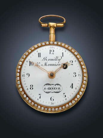 ROMILLY & MONNIER, YELLOW GOLD, PEARLS AND ENAMEL OPENFACE POCKET WATCH - photo 1