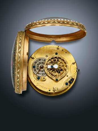 ROMILLY & MONNIER, YELLOW GOLD, PEARLS AND ENAMEL OPENFACE POCKET WATCH - фото 3