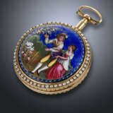 CHEVALIER & CO, YELLOW GOLD, PEARLS AND ENAMEL QUARTER REPEATER VERGE OPENFACE POCKET WATCH - фото 2