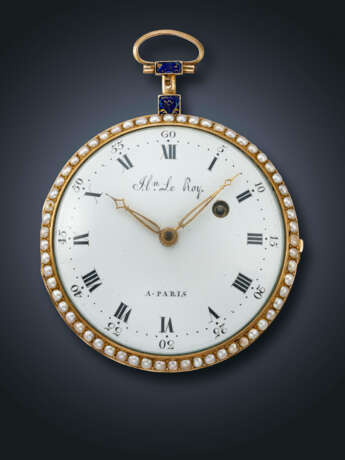LE ROY, YELLOW GOLD, PEARLS AND ENAMEL VERGE OPENFACE POCKET WATCH - photo 1