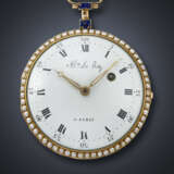 LE ROY, YELLOW GOLD, PEARLS AND ENAMEL VERGE OPENFACE POCKET WATCH - Foto 1