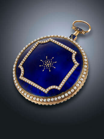 LE ROY, YELLOW GOLD, PEARLS AND ENAMEL VERGE OPENFACE POCKET WATCH - фото 2