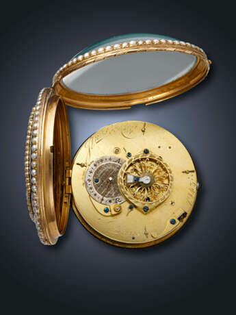 LE ROY, YELLOW GOLD, PEARLS AND ENAMEL VERGE OPENFACE POCKET WATCH - фото 3