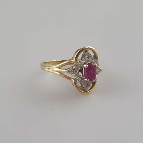 Diamant-Rubin-Ring - Gelbgold 585/000, gestempelt… - Foto 2