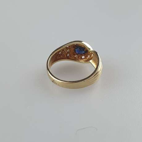 Saphirring mit Diamanten - Gelbgold 585/000 (14K),… - Foto 4