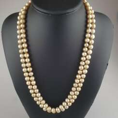 Endlose Akoya-Perlenkette - beigefarbene, barocke…