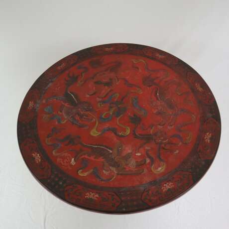 Rotlack-Tisch - China, Holz, geschnitzt, runde Tis… - Foto 5