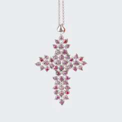 Tamara Comolli. Sehr großer 'Cross Pendant Snowflakes' Anhänger mit Brillanten und Pink-Saphiren.