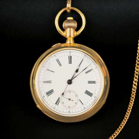 Taschenuhr mit Chronograph an Uhrenkette. - Foto 1