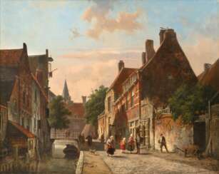Adrianus Eversen (Amsterdam 1818 - Delft 1897). In einer niederländischen Stadt.