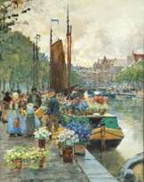 Hans Herrmann (Berlin 1858 - Berlin 1942). Blumenmarkt in Holland.