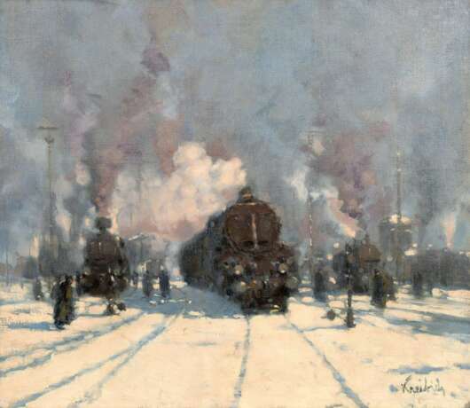 Vilém Kreibich (Zdice 1884 - Prag 1955). Lokomotiven unter Dampf. - Foto 1
