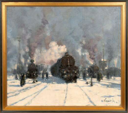 Vilém Kreibich (Zdice 1884 - Prag 1955). Lokomotiven unter Dampf. - Foto 2