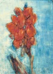 Christian Rohlfs. Rote Blüte auf blauem Grund (Canna Indica)