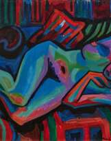 Max Sulzbachner. Liegender Akt mit schwarzer Katze