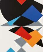 Acrylfarbe. Jan Kubicek. Rhomben, Dreiecke und Kreis mit Dislokationen