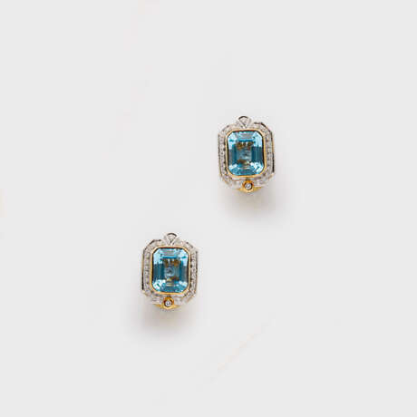 Diamant-Ohrstecker mit Blautopas - photo 1