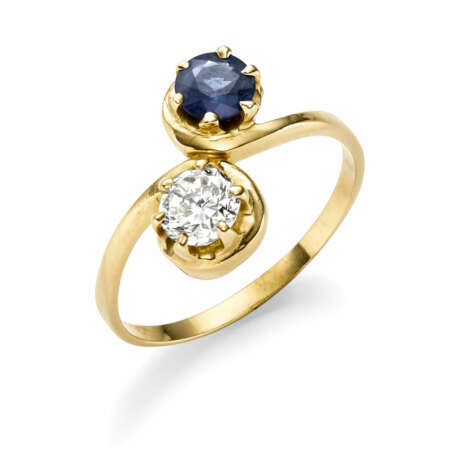 Toi-et-Moi Ring mit Brillant und Saphir - фото 1