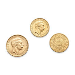 Sammlung von drei deutschen Goldmünzen